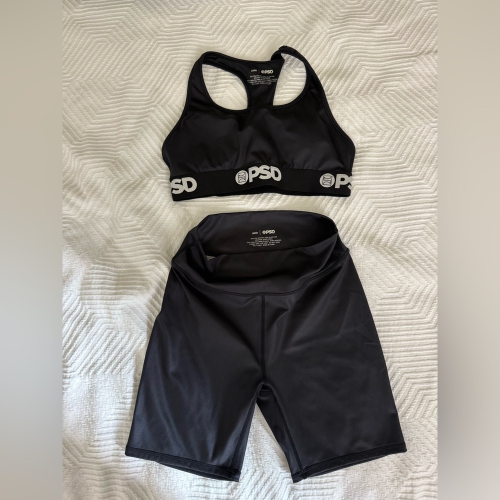 PSD Black Athletic Sports Bra and Biker Shorts Set